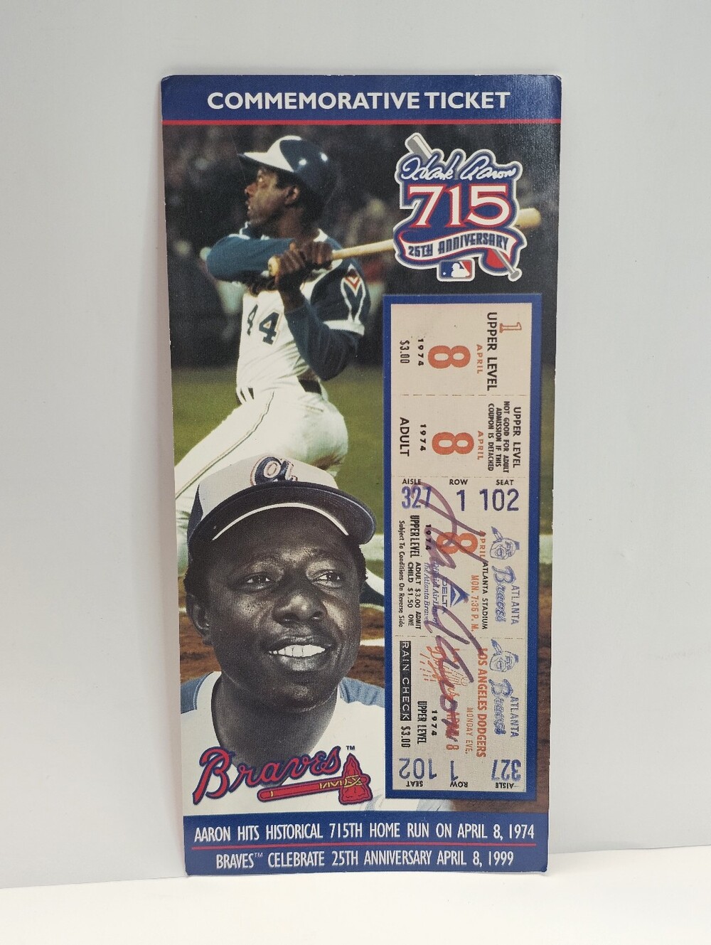 1999 Hank Aaron 715 HR 25th Anniversary Commemorative Ticket Atlanta Braves Vtg